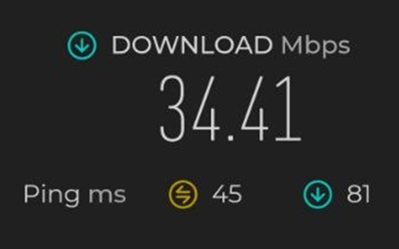Speedtest result at Queenstown Sport Centre — 34.41 Mbps download on the TP-Link Archer MR500 4G+ Router
